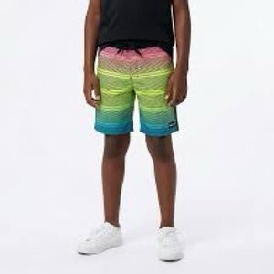 Hurley Boys Striped Maroon and Mint Green Swim Trunks